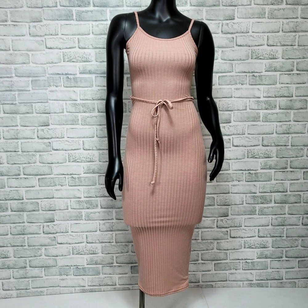 Missguided Size 4 Dark Pink Ribbed‎ Cami Midaxi Bodycon Stretchy Dress